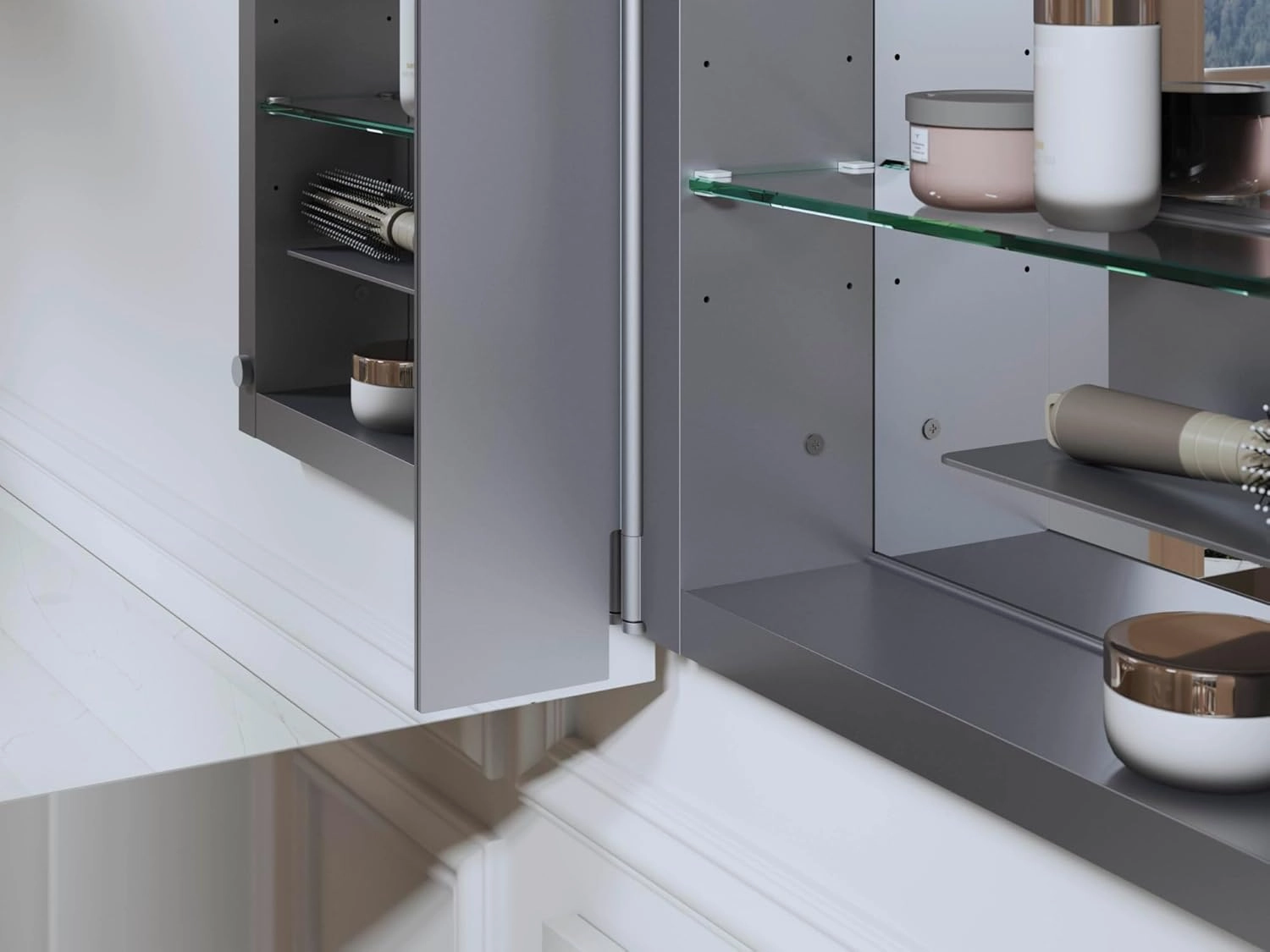 KOHLER Verdera Medicine Cabinet, 15" x 30", Capsule Design, Mirrored Interior, Adjustable Glass Shelves, Rustproof Anodized Aluminum, K-35573-NFC-NA