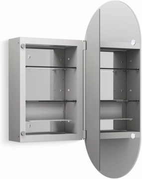 KOHLER Verdera Medicine Cabinet, 15" x 30", Capsule Design, Mirrored Interior, Adjustable Glass Shelves, Rustproof Anodized Aluminum, K-35573-NFC-NA