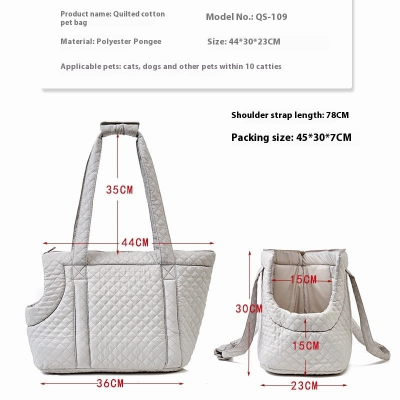 Korean Quilted Pet Travel Shoulder Bag for Cats and Small Dogs