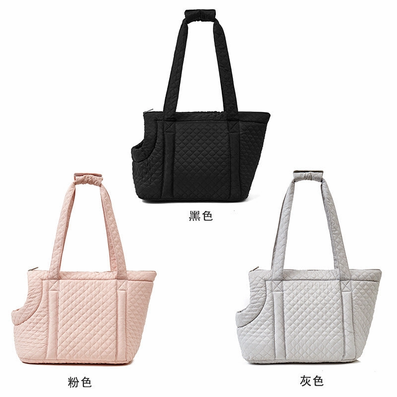 Korean Quilted Pet Travel Shoulder Bag for Cats and Small Dogs