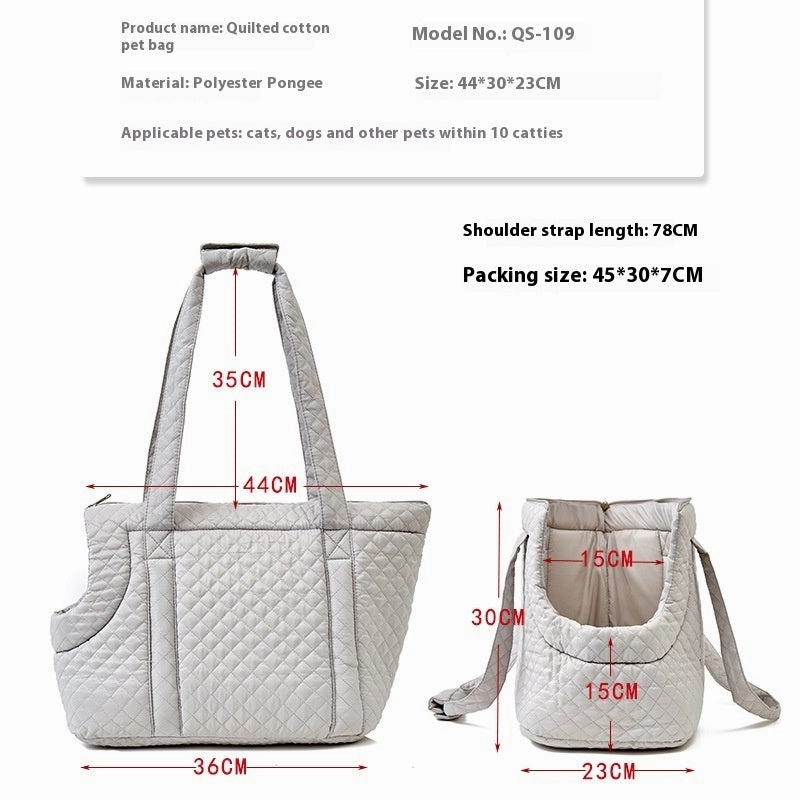 Korean Quilted Pet Travel Shoulder Bag for Cats and Small Dogs