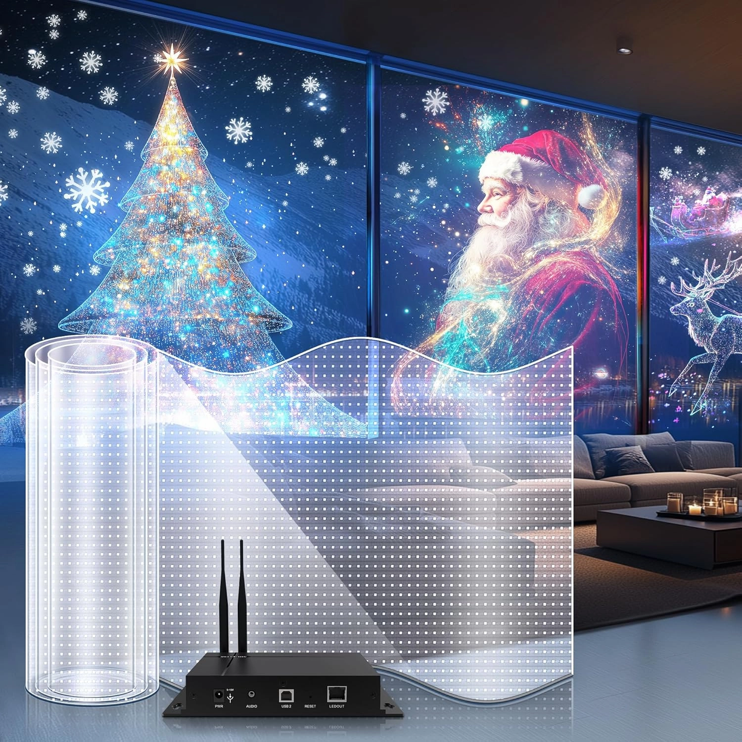 KPCB Tech P10 LED Flexible Transparent Film Screen with High Transparency, LED Smart Film with Foldable & Lightweight for Glass Wall (39.4'' X 15.6'')