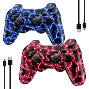 Kujian Controller for PS3, Wireless Controller for Playstation 3 6-axis Dual Vibration Gaming Controller with Charging Cord(Blue Red)