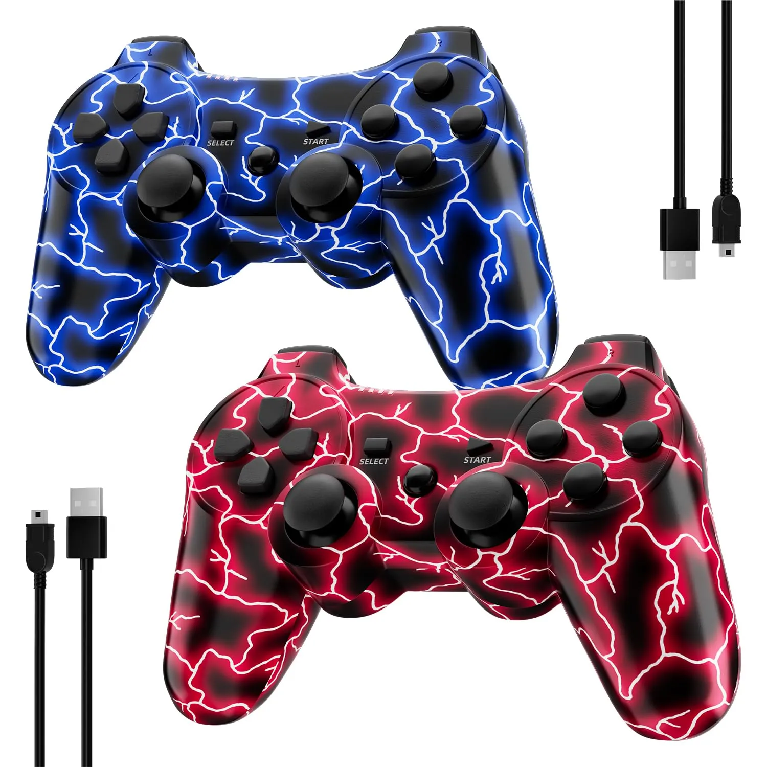 Kujian Controller for PS3, Wireless Controller for Playstation 3 6-axis Dual Vibration Gaming Controller with Charging Cord(Blue Red)