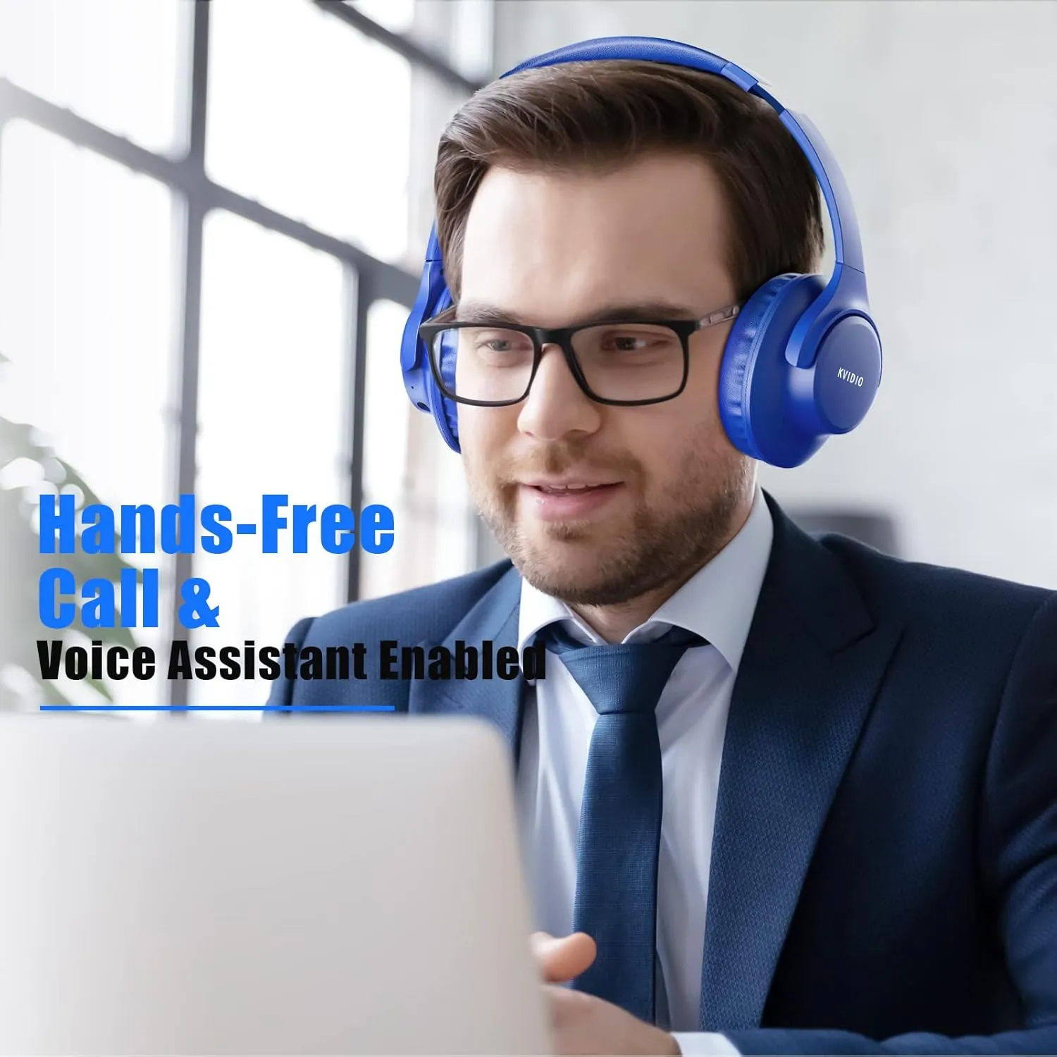 KVIDIO Bluetooth Headphones Over Ear, 65 Hours Playtime Wireless Headphones with Microphone, Foldable Lightweight Headset with Deep Bass, HiFi Stereo Sound for Travel Work Cellphone
