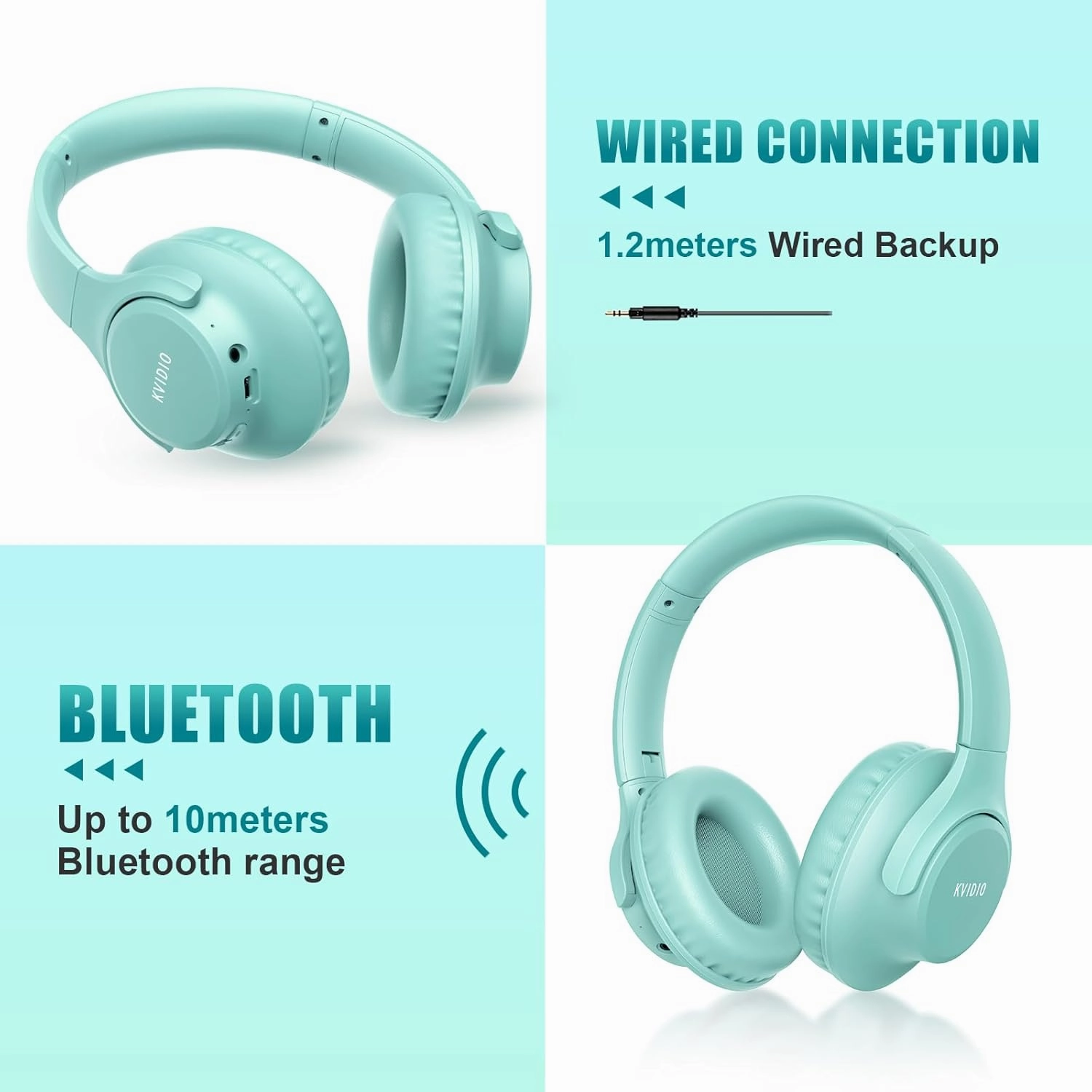 KVIDIO Bluetooth Headphones Over Ear, 65 Hours Playtime Wireless Headphones with Microphone,Foldable Lightweight Headset with Deep Bass,HiFi Stereo Sound for Travel Work Cellphone