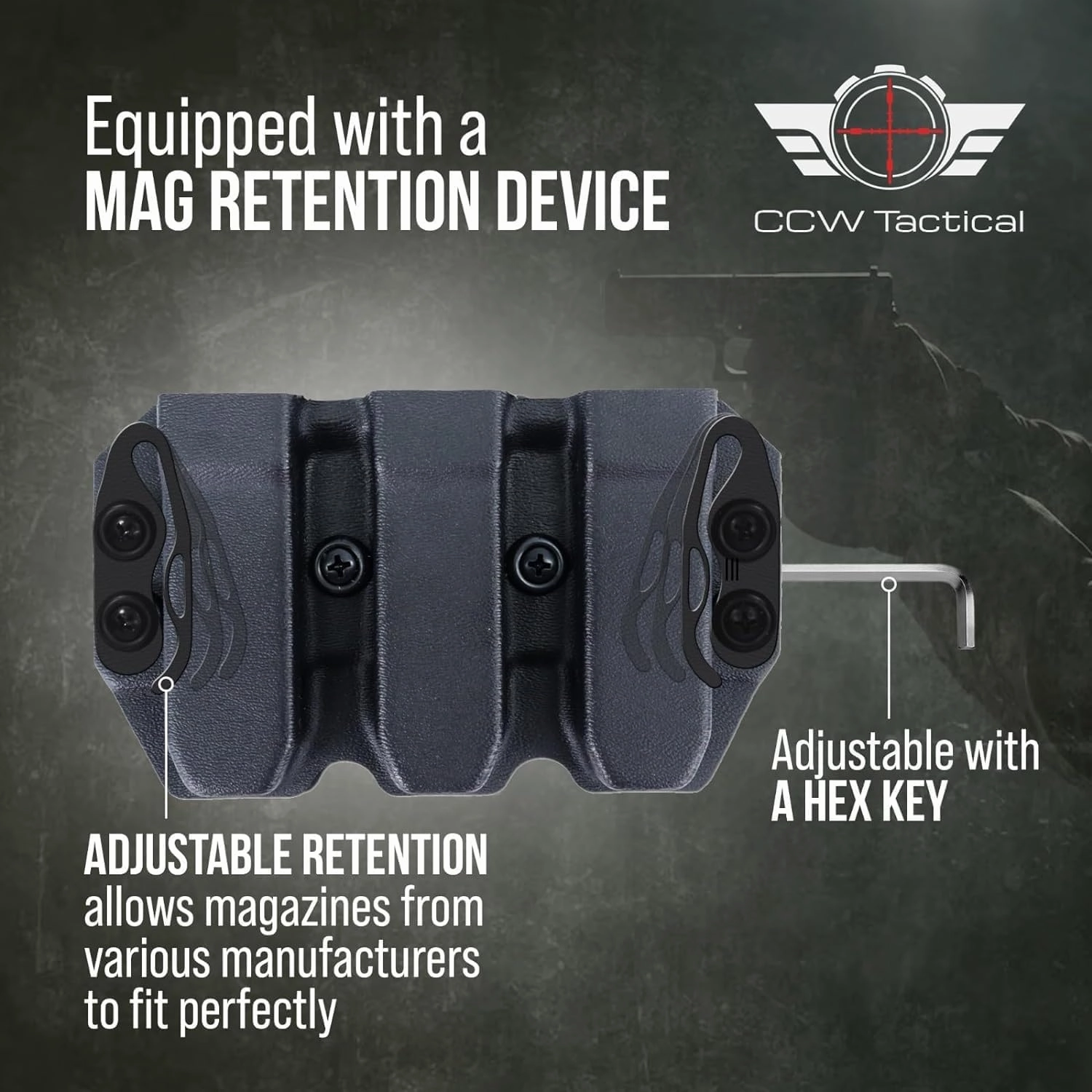Kydex Duty Style Triple Mag Carrier | Veteran Made in The USA | Premium Mag Holster Pouch with Combat Belt Clip for Double Stack Mags