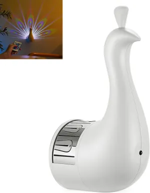 KYWYOYOU Peacock Lamp, Peacock Wall Light, 7 Color Ambient Peacock Light with Remote Control, USB Rechargeable Peacock Night Light for Home Decoration(White)