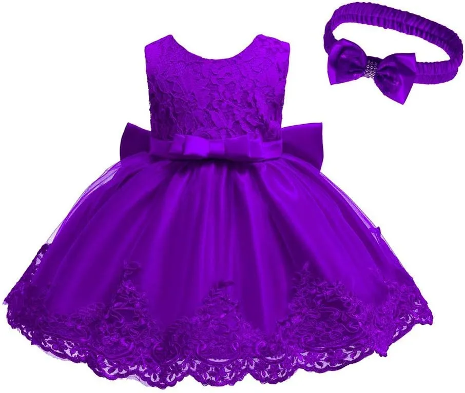 Lace Flower Girls Tutu Dress for Kids Baby Christening Baptism Communion Birthday Party Formal Wedding Dresses Headwear