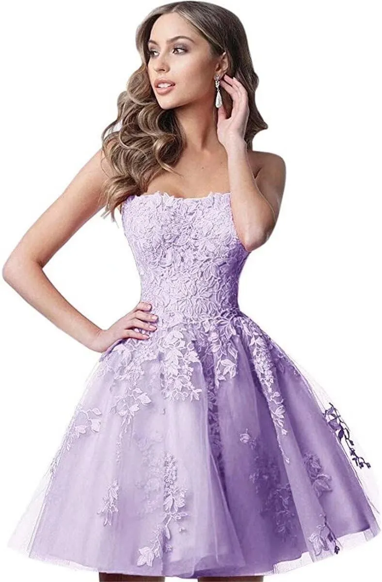Lace Homecoming Dresses Short A Line Strapless Formal Cocktail Party Gowns