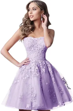 Lace Homecoming Dresses Short A Line Strapless Formal Cocktail Party Gowns
