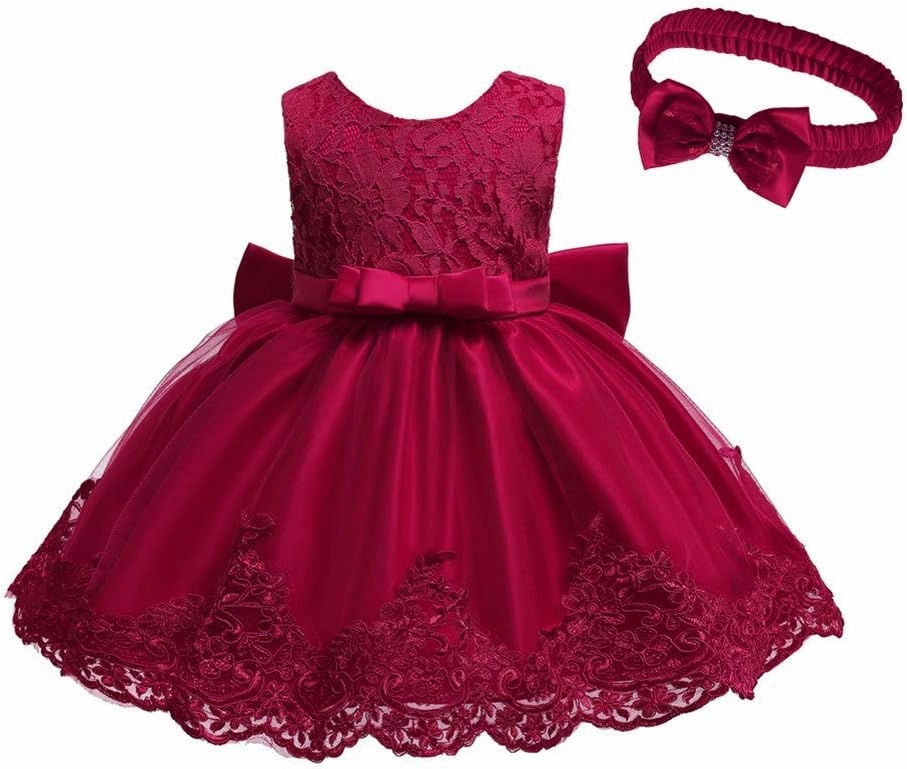 Lace Flower Girls Tutu Dress for Kids Baby Christening Baptism Communion Birthday Party Formal Wedding Dresses Headwear