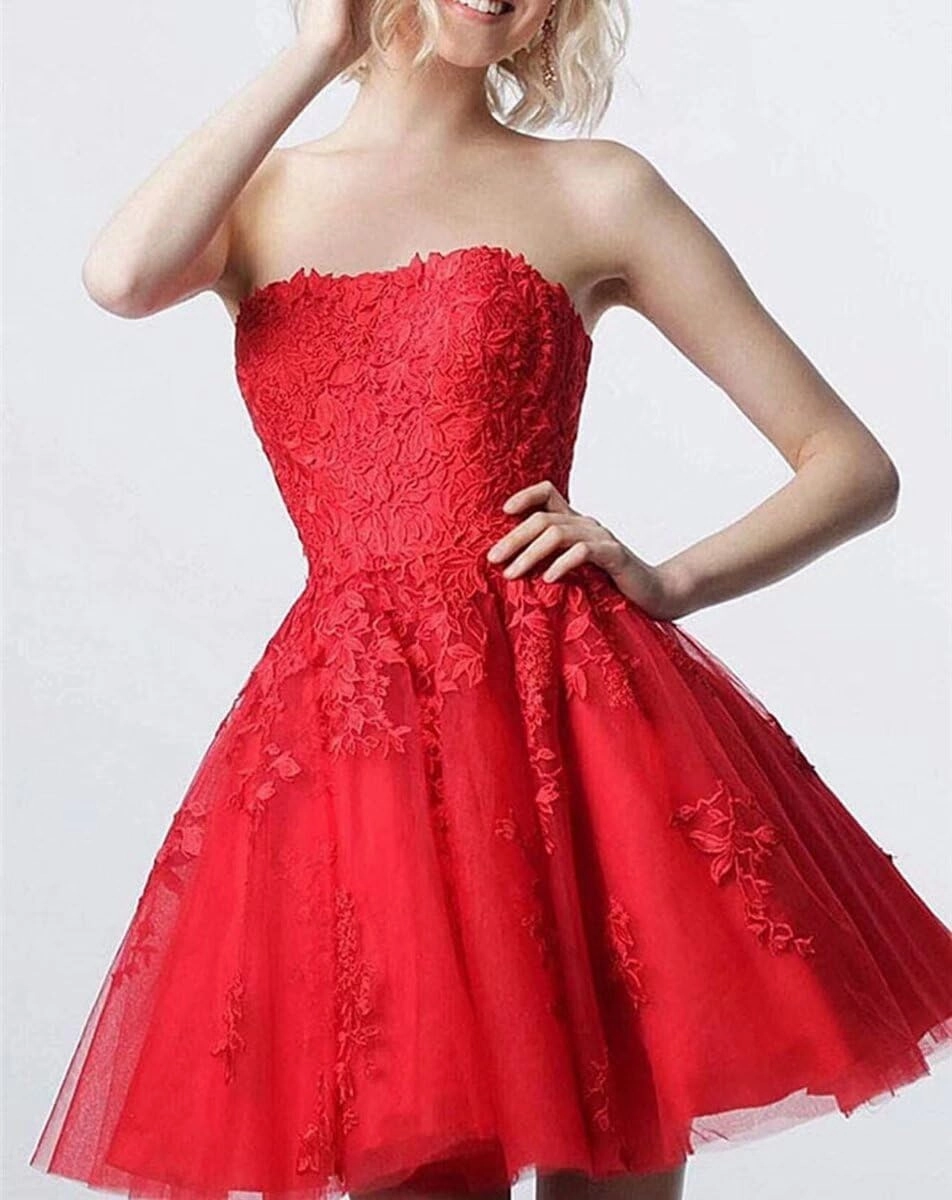 Lace Homecoming Dresses Short A Line Strapless Formal Cocktail Party Gowns