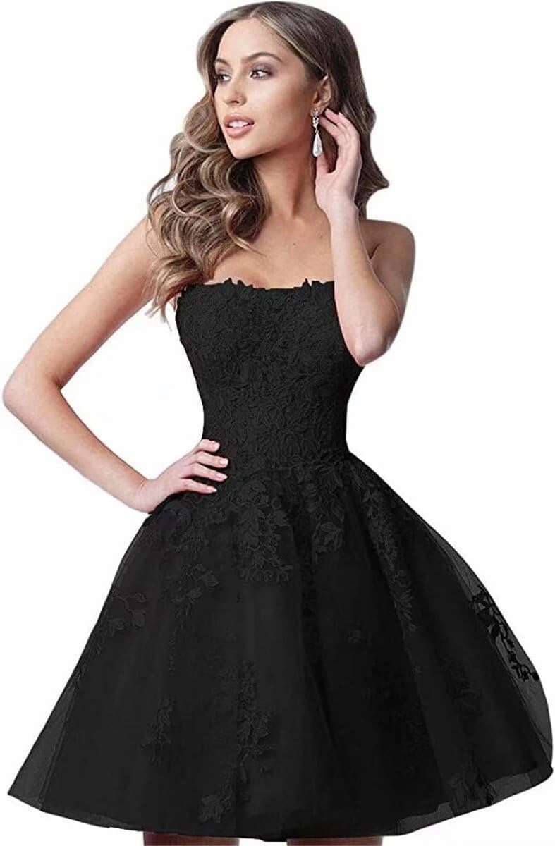 Lace Homecoming Dresses Short A Line Strapless Formal Cocktail Party Gowns