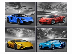 Lamborghini McLaren Ferrari Bugatti Wall Art - Boys Room Decor - Race Car Decor - Sports Car Posters Set - Man Cave Decor - Garage Wall Decor - Bar Wall Decor - Coastal Ocean Beach Theme
