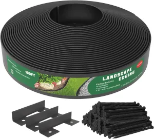 Landscape Edging Border,Garden Edging with Anchoring Spikes for Lawn, Flower Bed, Yard (Black, 4 Inch Tall 100FT  99 PCS Anchoring Spikes)