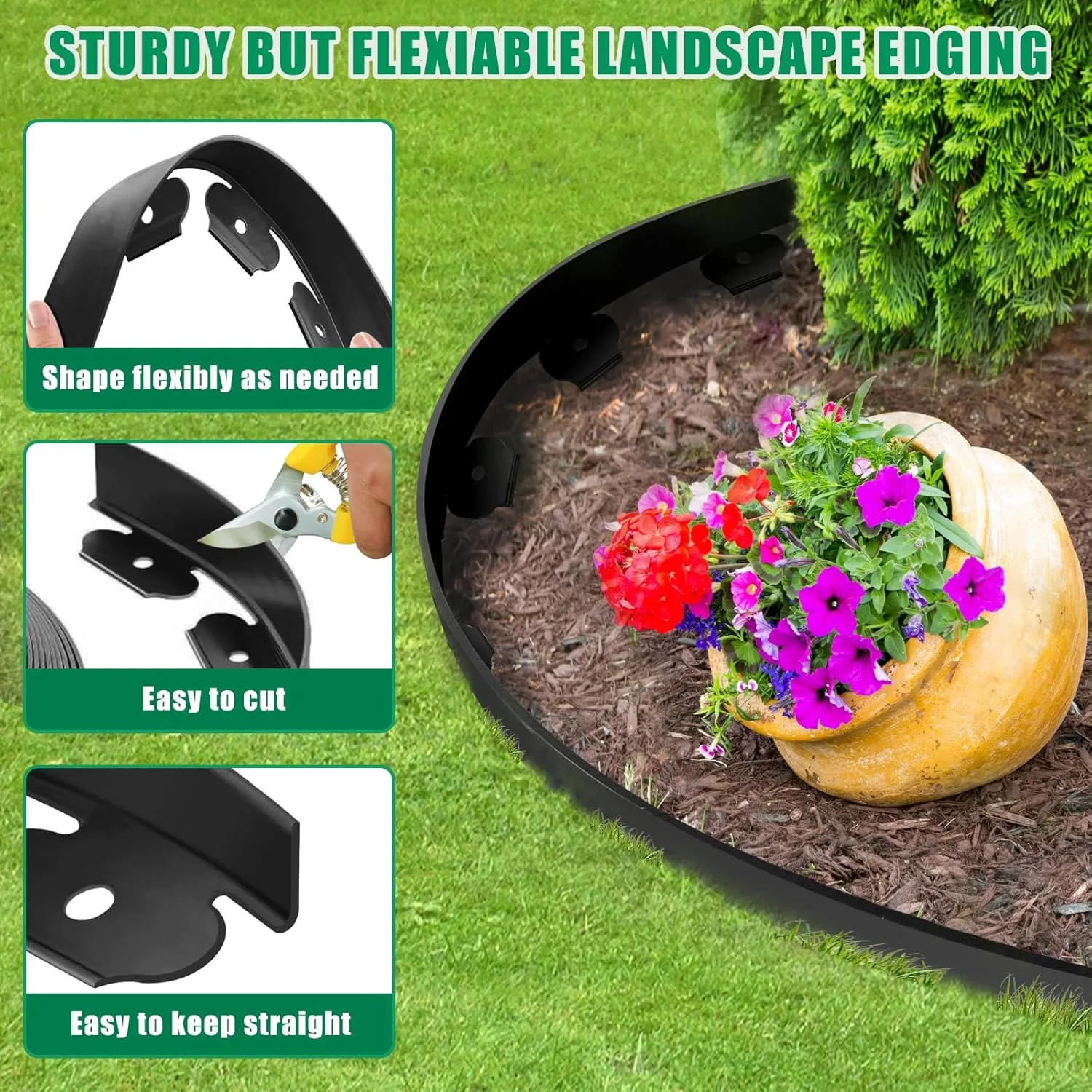Landscape Edging - Garden Edging Border 40FT 2IN Tall with 60 Stakes, No Dig Lawn Edging for Landscaping for Garden Bed, Yard, 0.15" Thick Flower Bed Border Edging with Connector for Outdoor