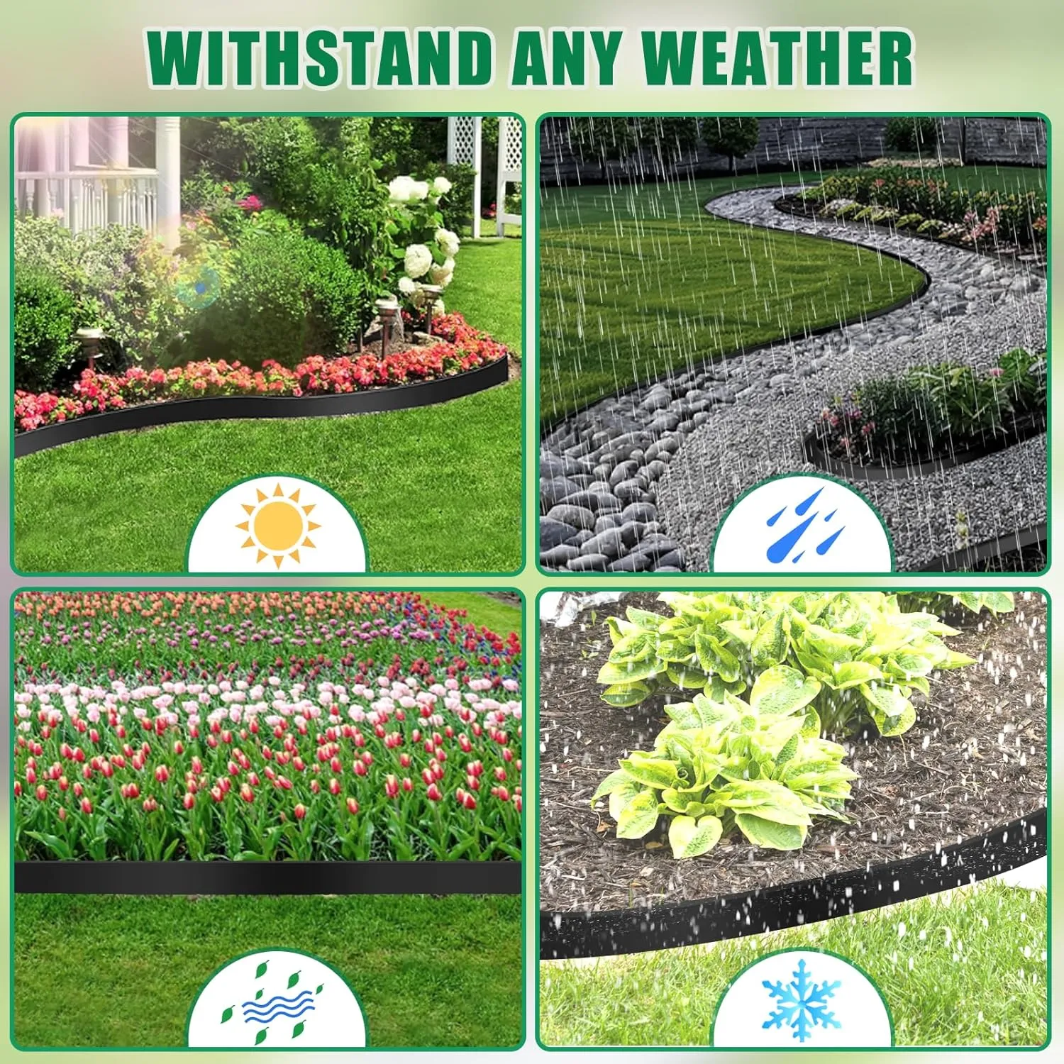 Landscape Edging - Garden Edging Border 40FT 2IN Tall with 60 Stakes, No Dig Lawn Edging for Landscaping for Garden Bed, Yard, 0.15" Thick Flower Bed Border Edging with Connector for Outdoor