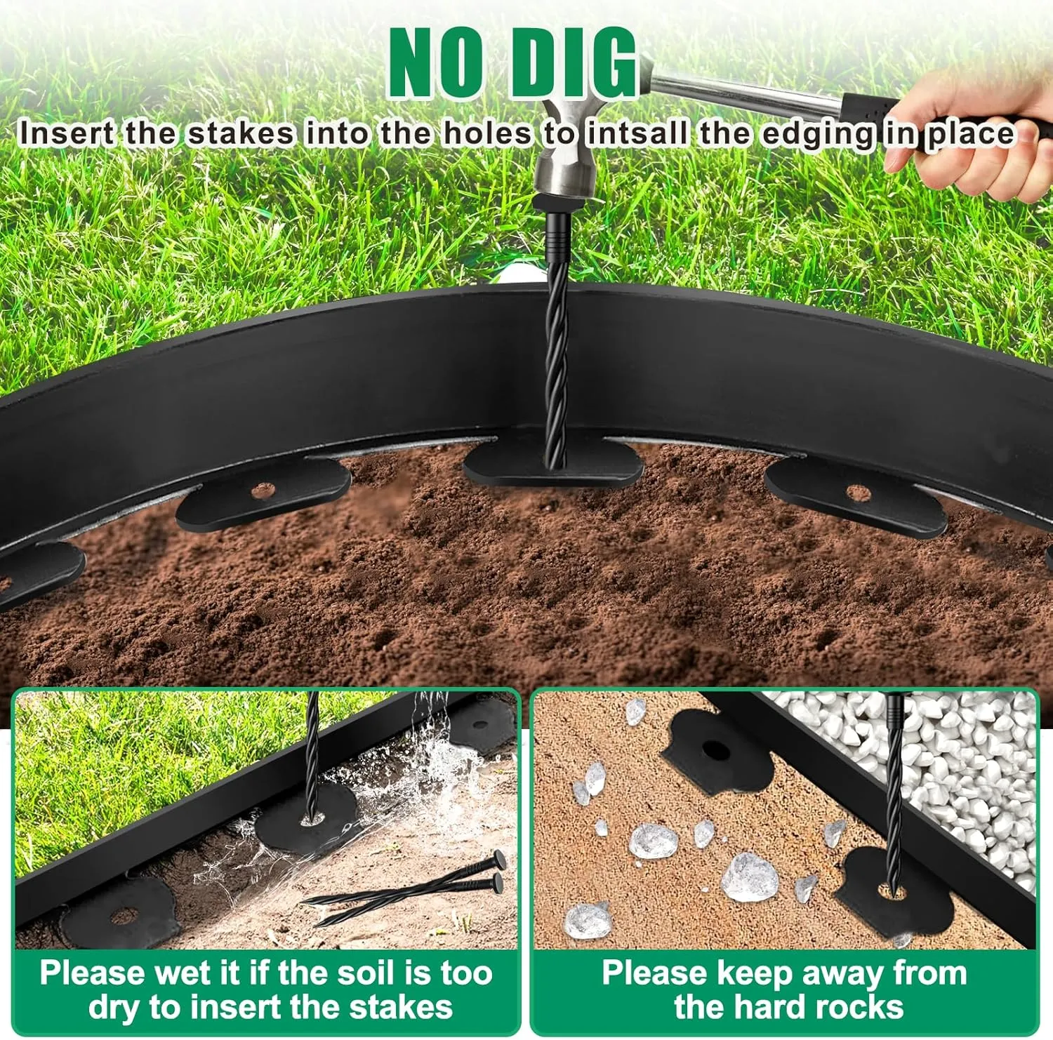 Landscape Edging - Garden Edging Border 40FT 2IN Tall with 60 Stakes, No Dig Lawn Edging for Landscaping for Garden Bed, Yard, 0.15" Thick Flower Bed Border Edging with Connector for Outdoor