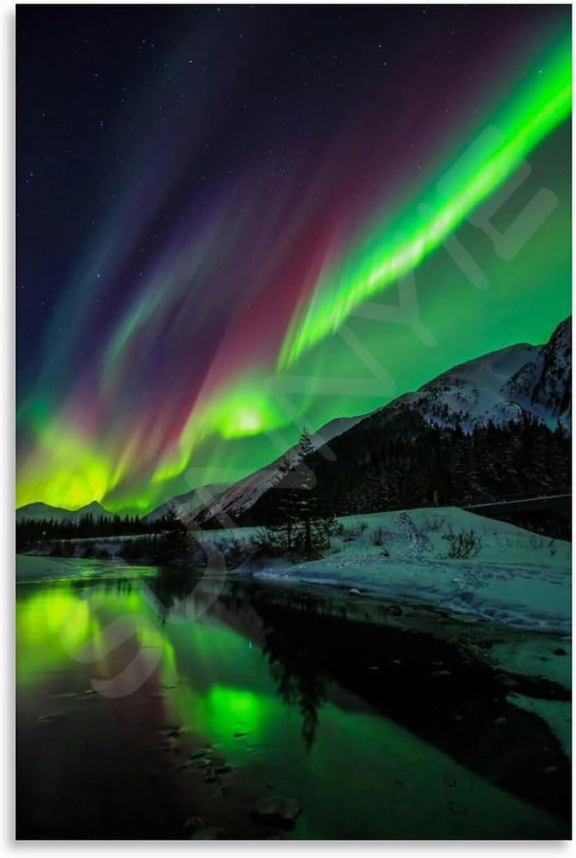 Landscape Aurora1 in Alaska Scenic Spots Poster (3) Canvas for Bedroom Living Room Decor 24x36inch(60x90cm) Unframe-style
