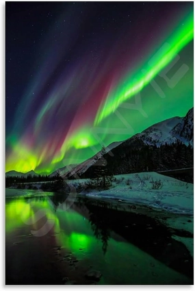 Landscape Aurora1 in Alaska Scenic Spots Poster (3) Canvas for Bedroom Living Room Decor 24x36inch(60x90cm) Unframe-style