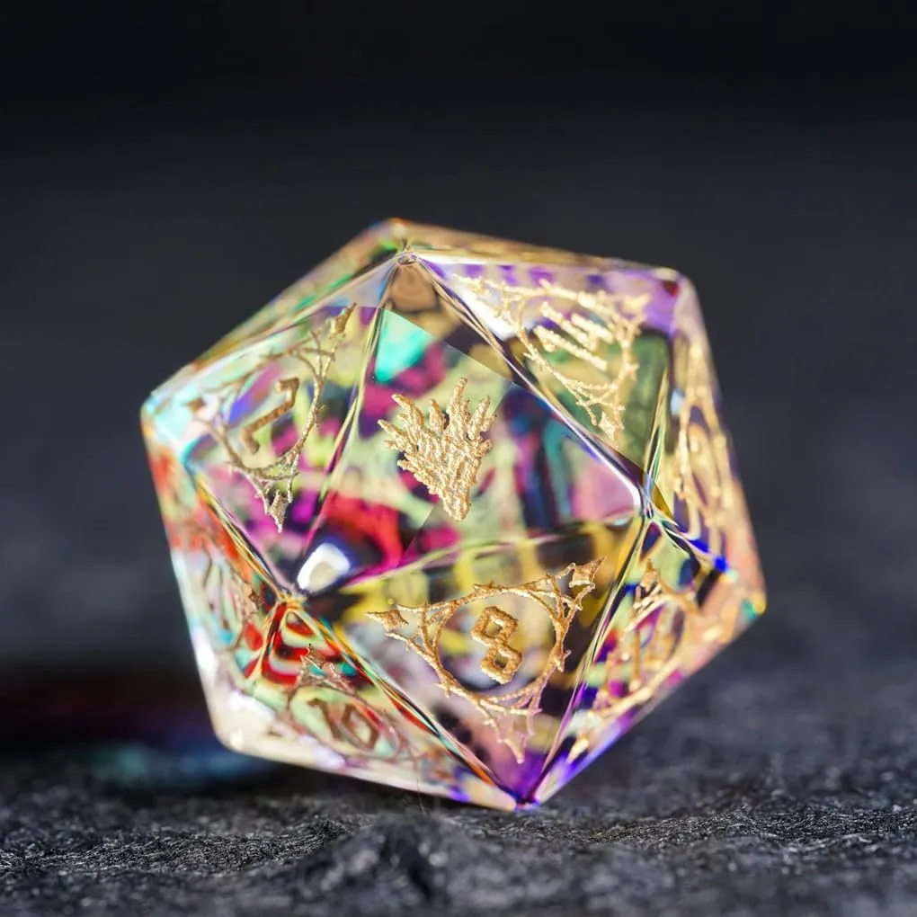 LANGWEI DND Dice Set, Pretty Colorful Crystal Polyhedral Dice with Dragon Pattern, Role Playing Dice for Table Games, D&D,TRPG,D20