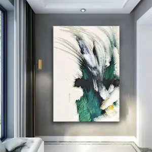 Large Framed Abstract White Green Canvas Wall Art Modern Line Decor Picture Emerald Green Texture Zen Prints Painting for Living Room Office Porch Stair Corner Ready to Hang