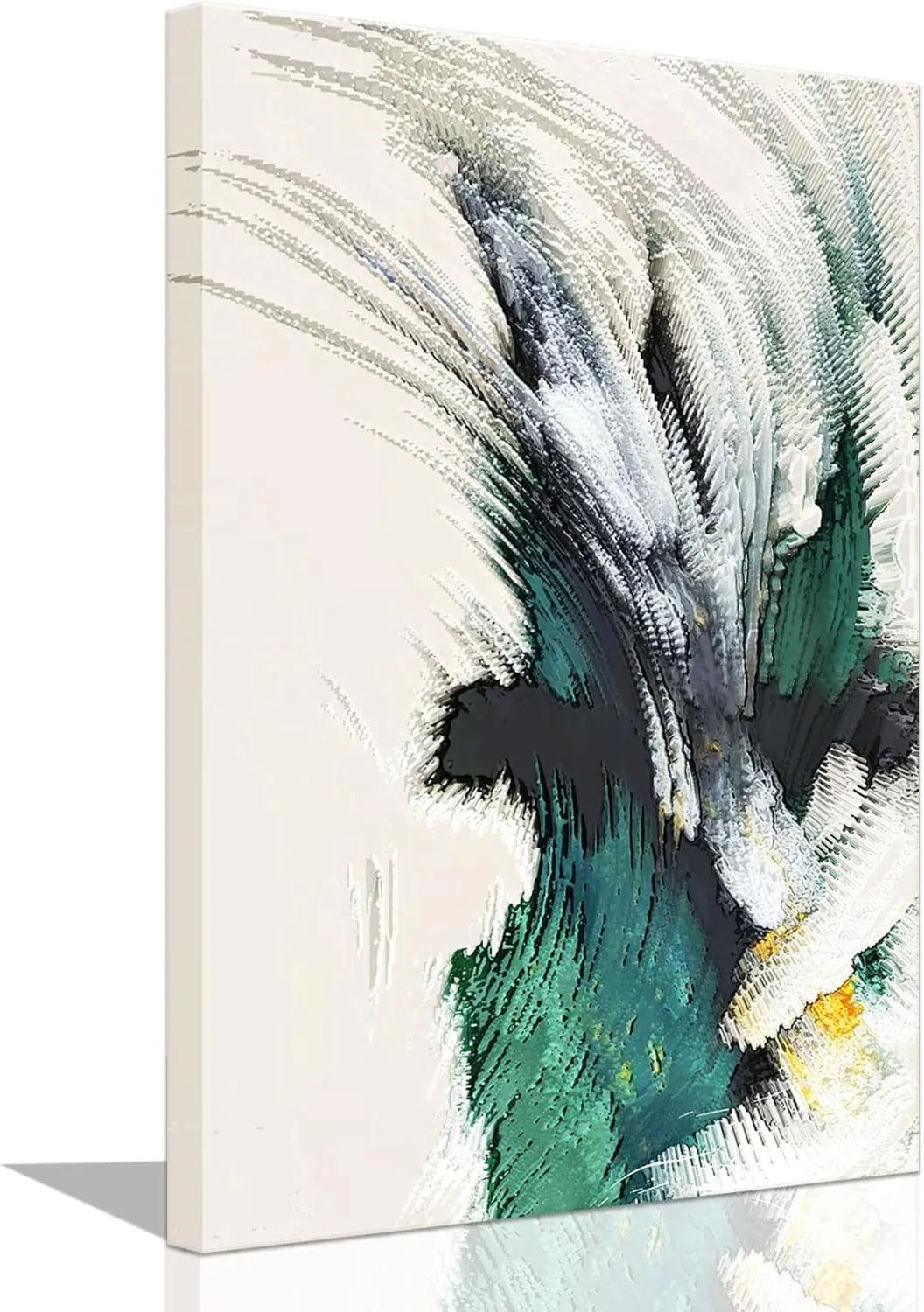 Large Framed Abstract White Green Canvas Wall Art Modern Line Decor Picture Emerald Green Texture Zen Prints Painting for Living Room Office Porch Stair Corner Ready to Hang