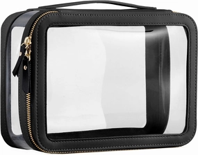 Large Clear Makeup Bag for Women, Portable Travel Makeup Bag Organizer Waterproof Toiletry Bag Cute Makeup Bags Cosmetic Bag Makeup Pouch, Black