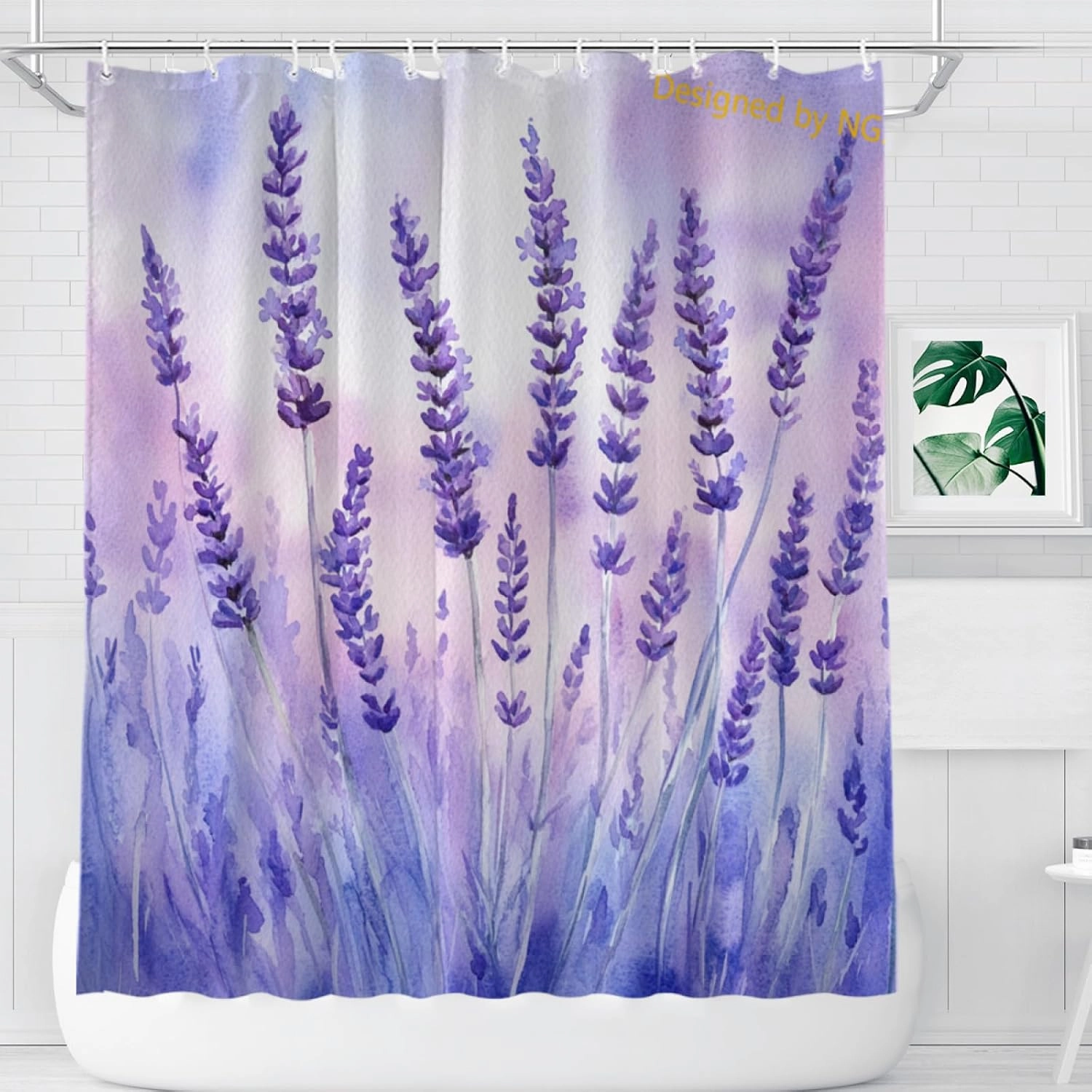 Lavender Purple Flowers Shower Curtain Durable Waterproof Fabric Bathtub Sets Home Fabric Bathroom Shower Curtain Set with Hooks 72x72 Inch