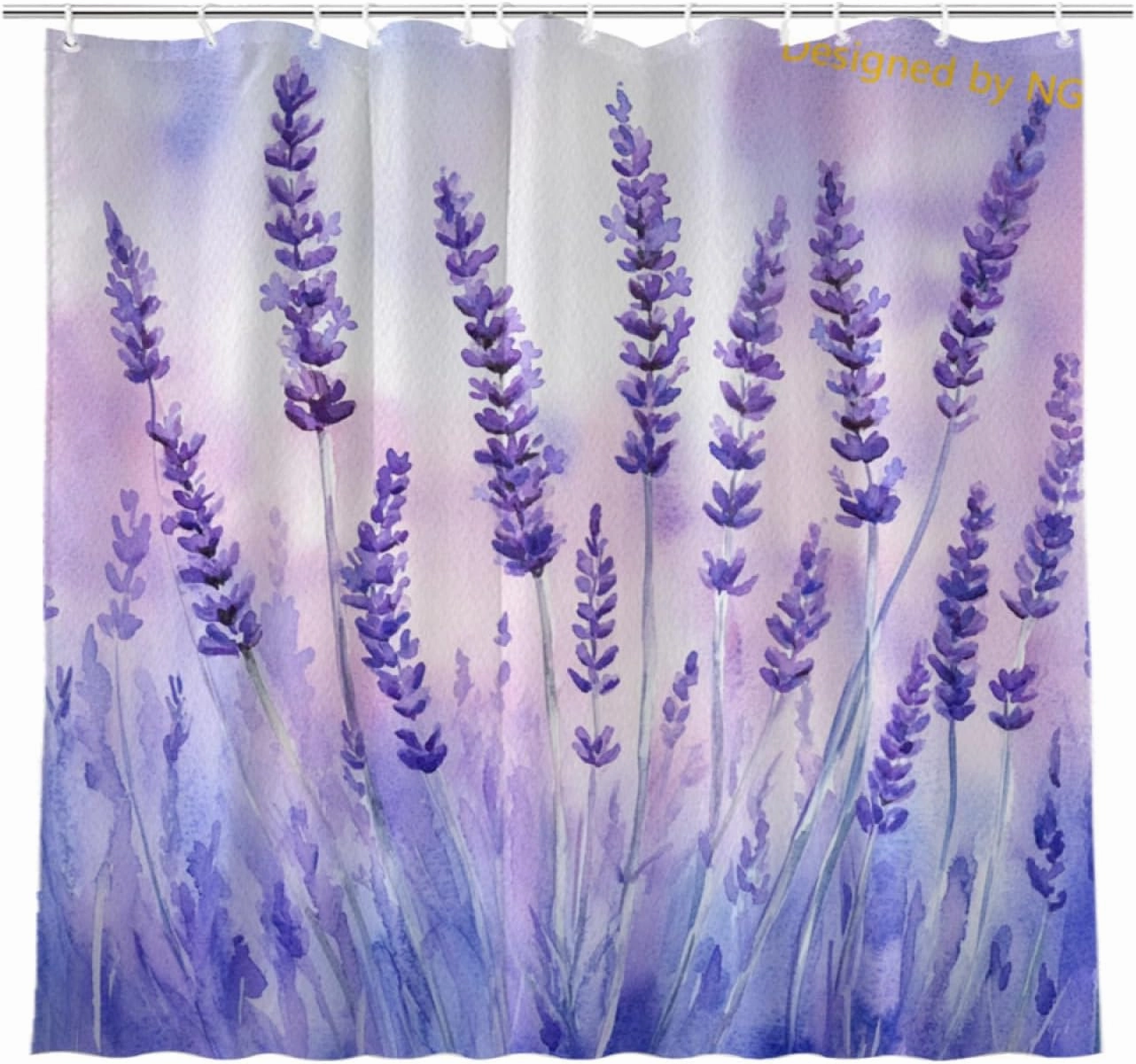 Lavender Purple Flowers Shower Curtain Durable Waterproof Fabric Bathtub Sets Home Fabric Bathroom Shower Curtain Set with Hooks 72x72 Inch