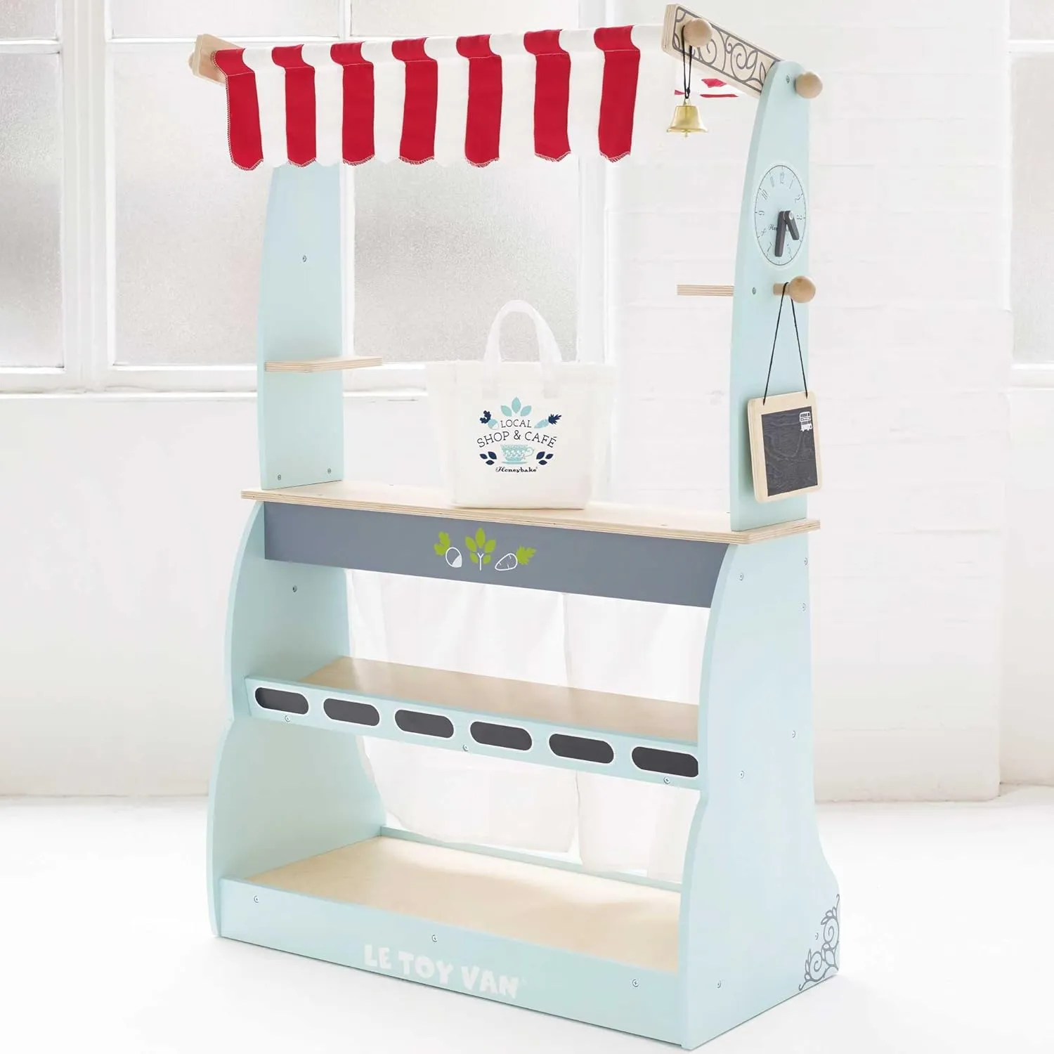 Le Toy Van - Honeybake Reversible Educational Pretend Wooden Grocery Store and Cafe Stand | Educational Role Play Kids Toy Set | Cafe or Supermarket Pretend Play Shop, Multi (TV317)