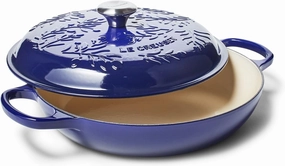 Le Creuset Olive Branch Collection Enameled Cast Iron Signature Braiser, 3.5 qt., Indigo with Embossed Lid