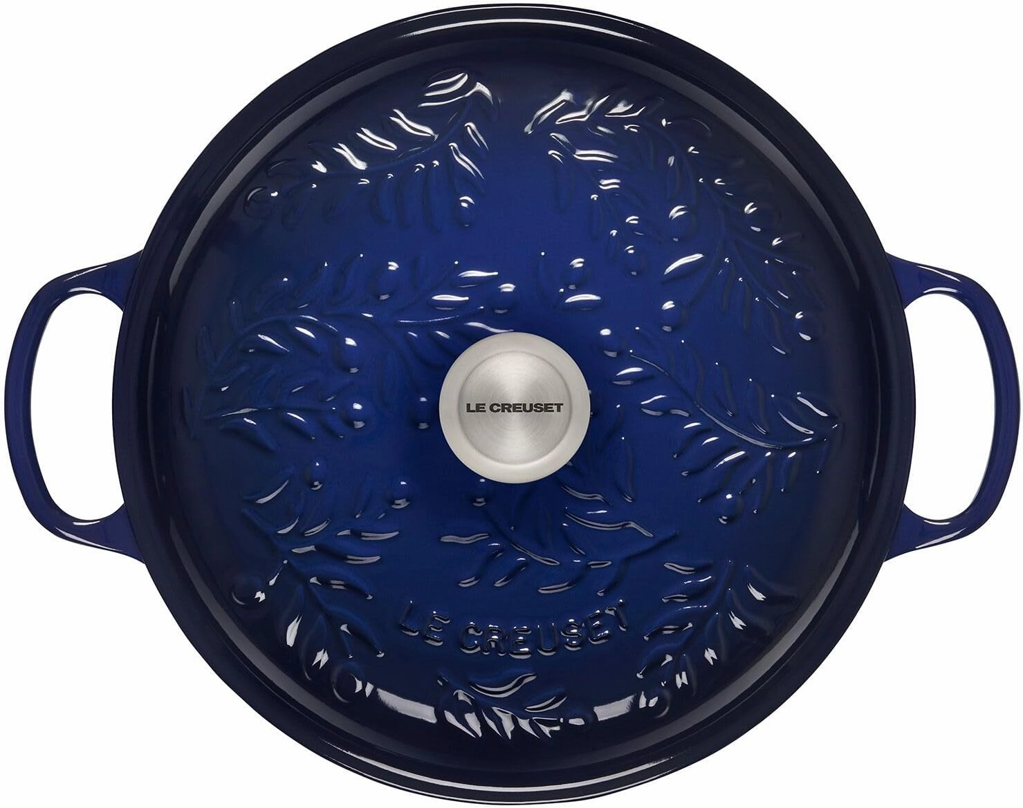 Le Creuset Olive Branch Collection Enameled Cast Iron Signature Braiser, 3.5 qt., Indigo with Embossed Lid