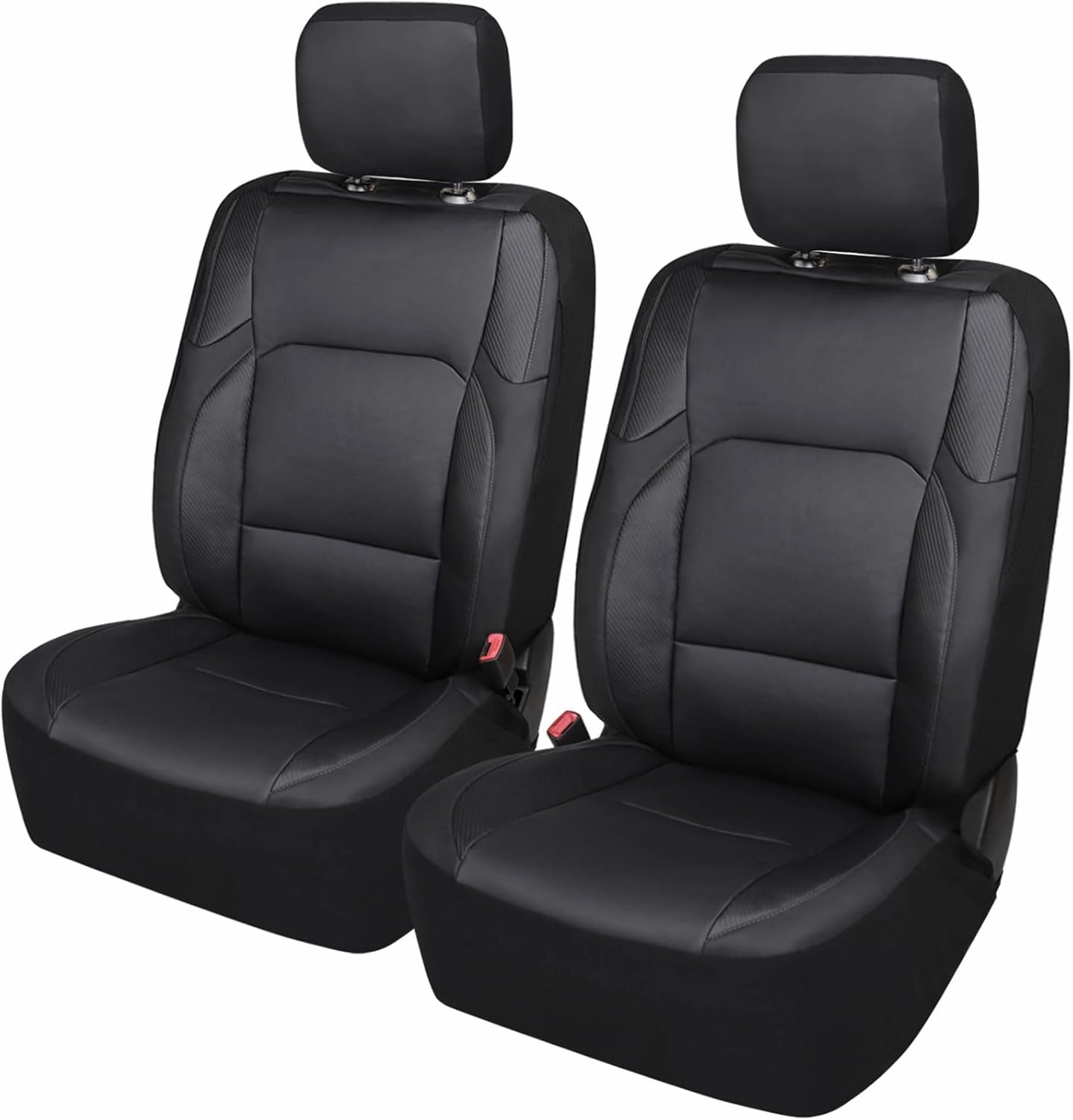 Leader Accessories Faux Leather Universal Car Front Seat Covers 2 pcs/Set Black Airbag Compatible with Headrest Cover