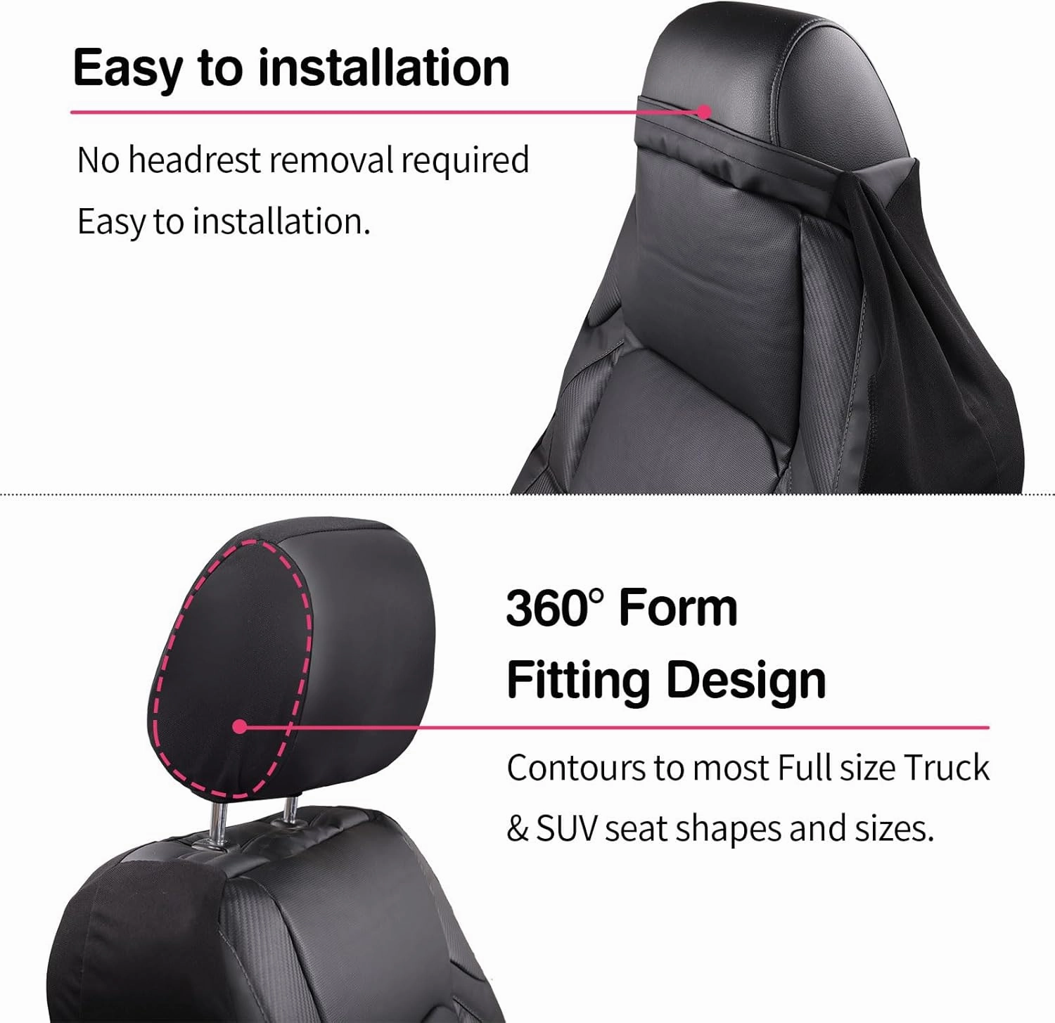 Leader Accessories Faux Leather Universal Car Front Seat Covers 2 pcs/Set Black Airbag Compatible with Headrest Cover