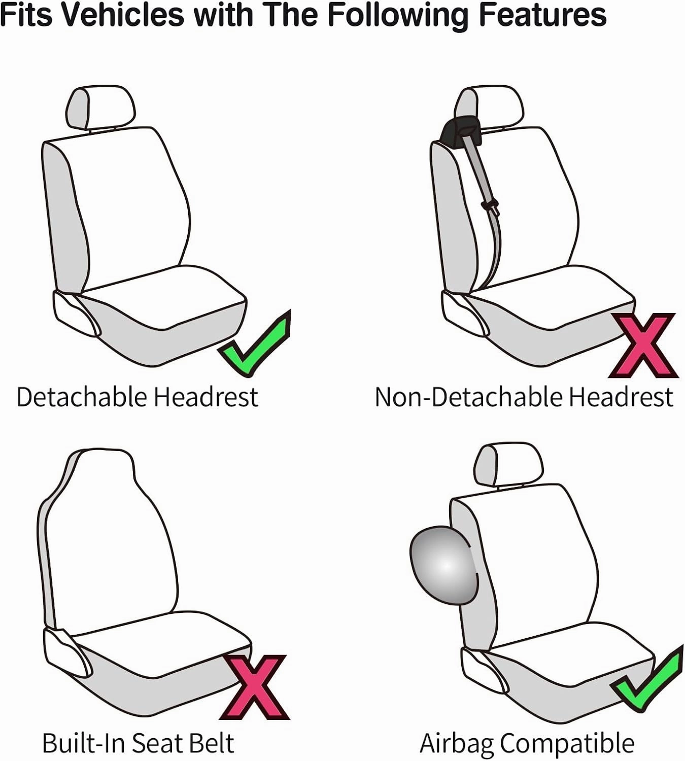 Leader Accessories Faux Leather Universal Car Front Seat Covers 2 pcs/Set Black Airbag Compatible with Headrest Cover