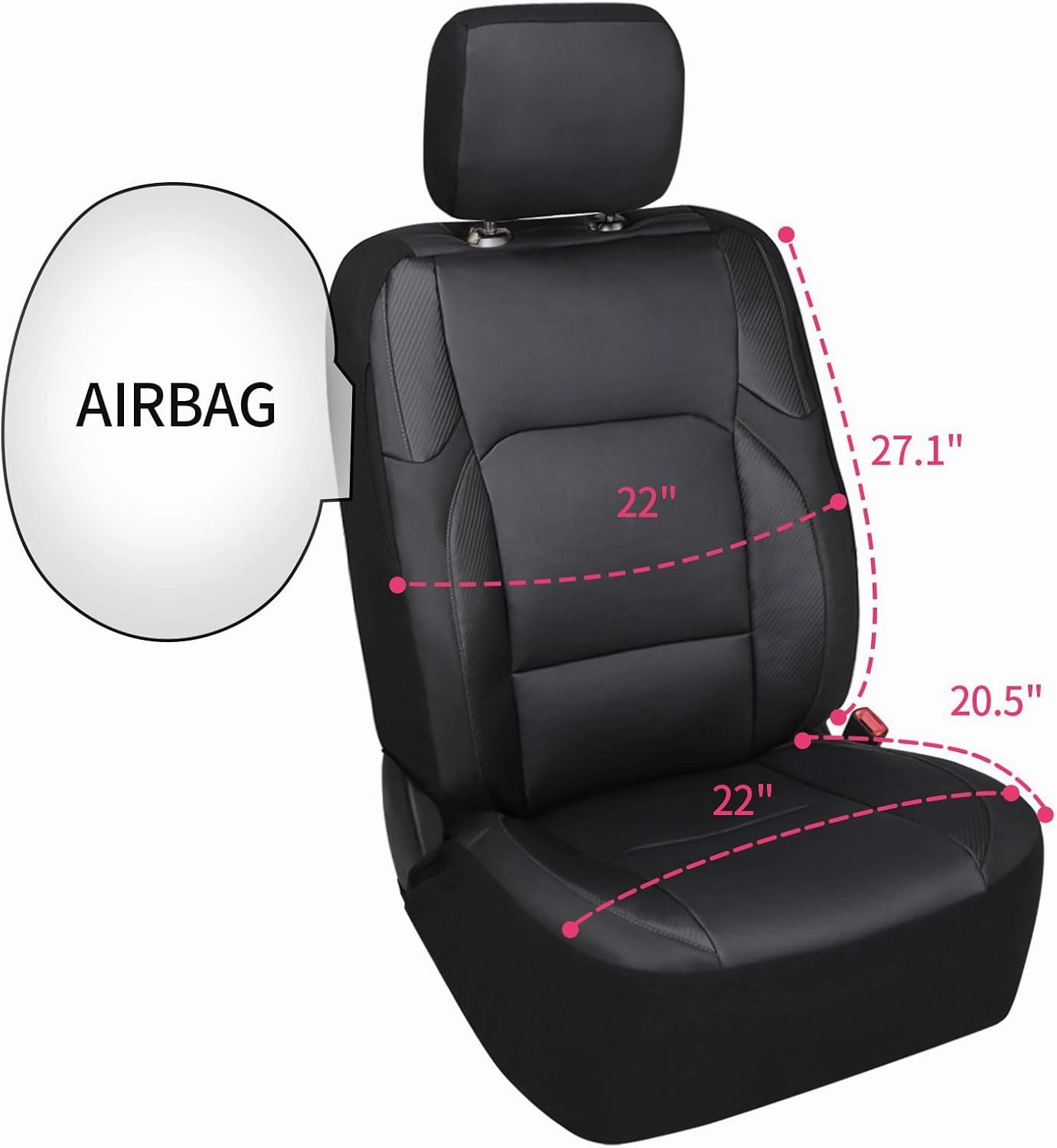 Leader Accessories Faux Leather Universal Car Front Seat Covers 2 pcs/Set Black Airbag Compatible with Headrest Cover