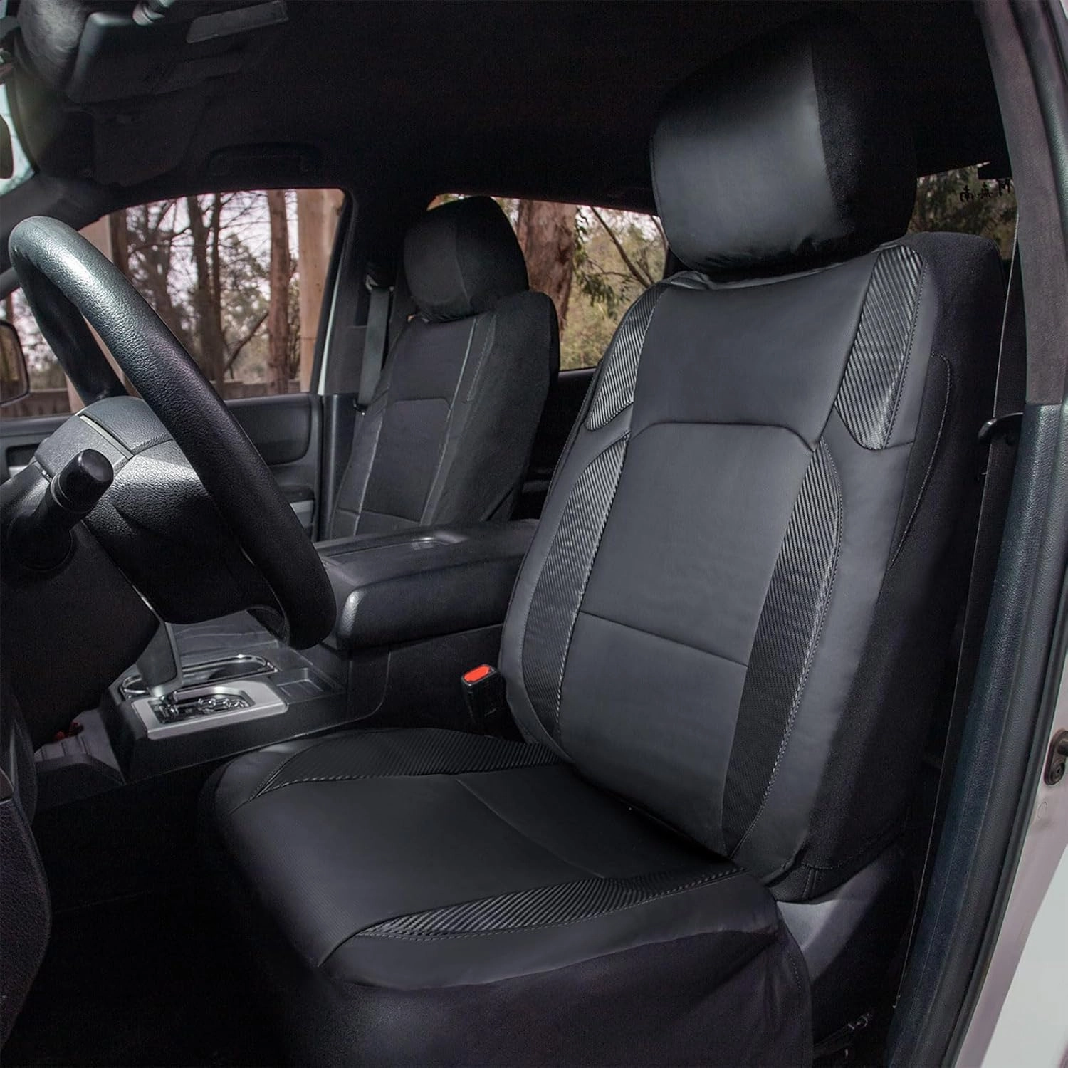 Leader Accessories Faux Leather Universal Car Front Seat Covers 2 pcs/Set Black Airbag Compatible with Headrest Cover