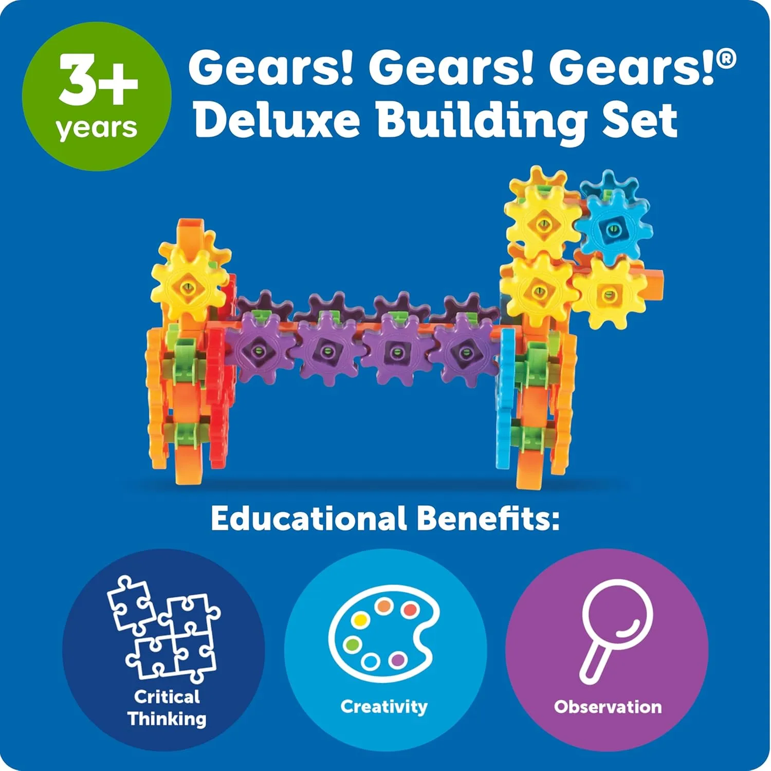 Learning Resources Gears! Gears! Gears! 100-Piece Deluxe Building Set - Ages 3 , Preschool Building Sets, Gears Toys for Kids, STEM Toys for Toddlers, Construction Toy Set
