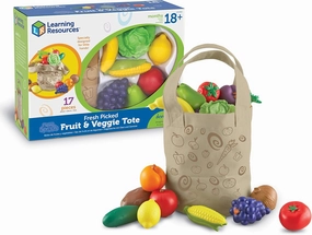 Learning Resources Fresh Picked Fruit And Veggie Tote, 17 Piece, Age 18 months , Multicolor,8 L x 9 W in