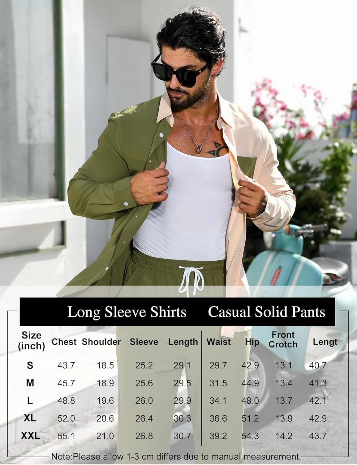 LecGee Mens 2 Piece Color Block Outfits Casual Long Sleeve Button Down Color Block Shirts and Pants Matching Set Sweatsuit