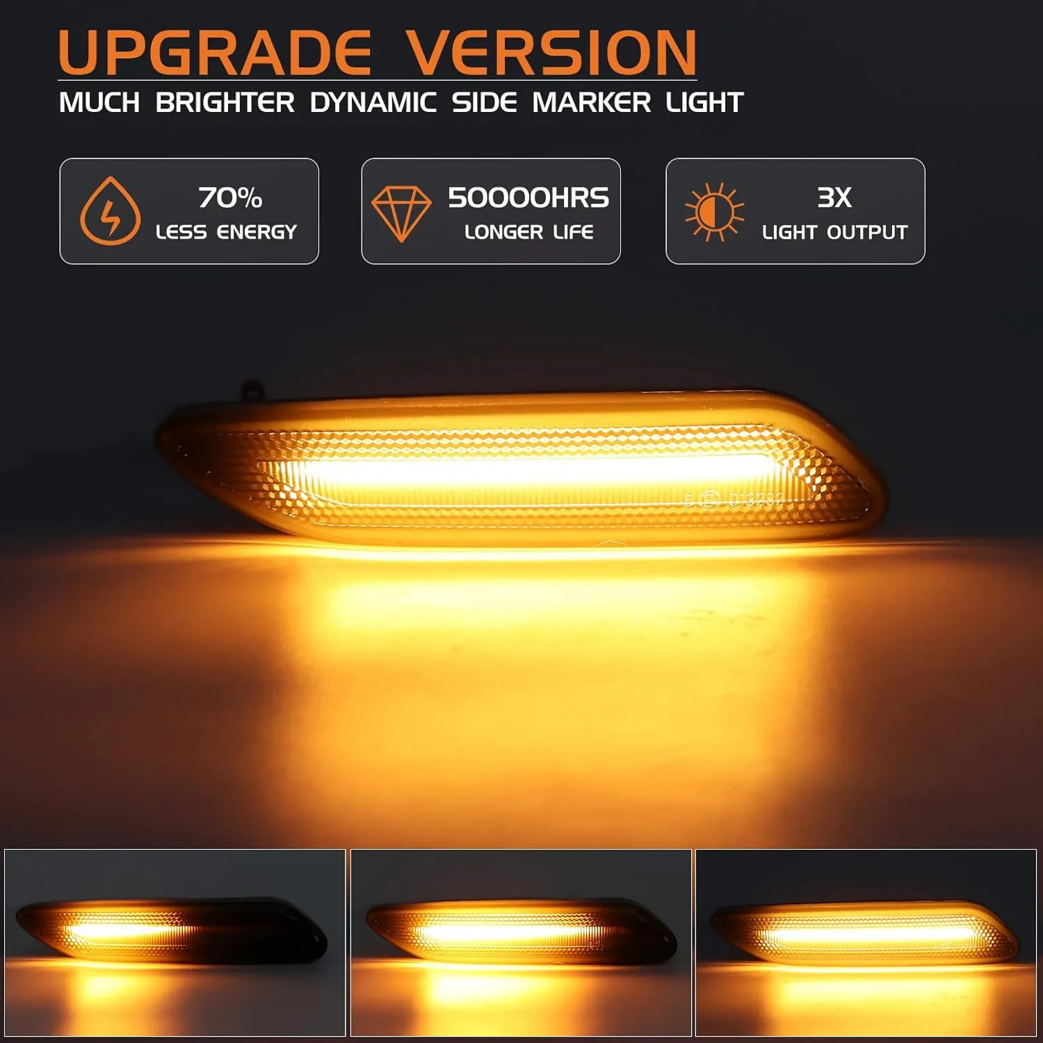 LED Front Fender Side Marker Lights for 2011-2016 Mini Cooper R60 R61 Countryman Paceman, Smoked Lens Amber Sequential Turn Signal Blinker Lamp