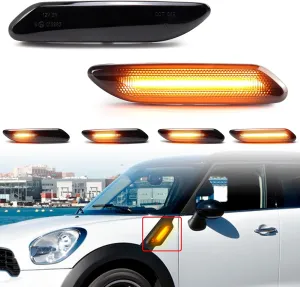 LED Front Fender Side Marker Lights for 2011-2016 Mini Cooper R60 R61 Countryman Paceman, Smoked Lens Amber Sequential Turn Signal Blinker Lamp