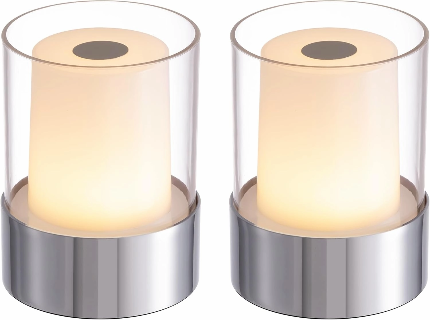 LED 4" inch Touch Night Light for Nursery Baby Kids Set of 2 (Chrome), Small Outdoor Waterproof Lamp for Bathroom Camping, Rechargeable Cordless Table Lamp for Bar Bedside Restaurant Gifts