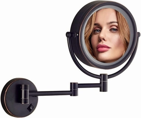 LED Wall Mounted Lighted Makeup Cosmetic Mirror, with Magnifying Mirror Double Sided, Bathroom Mirror, 8 Inch Makeup 360° Swivel Extension Vanity Mirror by USB (Black 5X)
