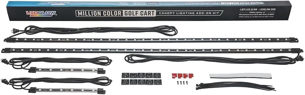LEDGlow 2pc Add-On Canopy & 2pc Interior Footwell LED Accent Neon Lighting Kit Upgrade for 4-Seater Golf Carts - Fits 12V Gas & 36/48/72V Electric Golf Carts - Only Compatible with LEDGlow Kits
