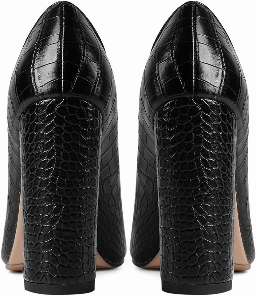 LEHOOR Women Chunky High Heel Pumps Pointed Toe Animal Print Suede Closed Toe Sandals 4 Inch Block Heel Slip On Dress Pumps Shoes Sexy Chic Office Ladies Evening Party 4-11 M US