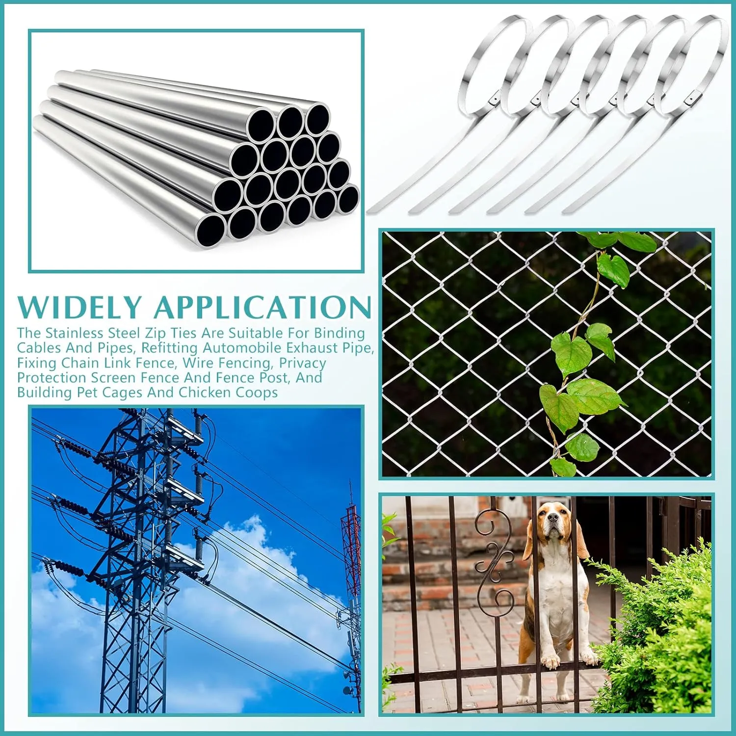 LEIFIDE 500 Pcs Metal Zip Ties 304 Stainless Steel Zip Ties Heavy Duty Self Locking 220 Pound Tensile Strength Cable Suitable for Exhaust Wrapping Fence Outdoor Workshop Canopy(Multiple Sizes)