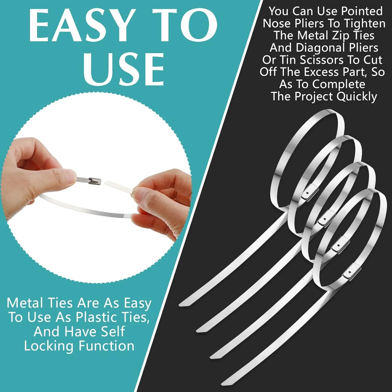 LEIFIDE 500 Pcs Metal Zip Ties 304 Stainless Steel Zip Ties Heavy Duty Self Locking 220 Pound Tensile Strength Cable Suitable for Exhaust Wrapping Fence Outdoor Workshop Canopy(Multiple Sizes)